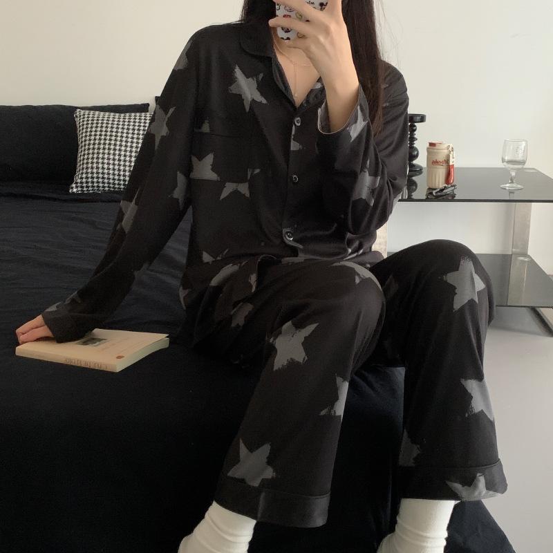 Spring and summer can wear new simple fashion loose long-sleeved high-end star printing imitation cotton loungewear