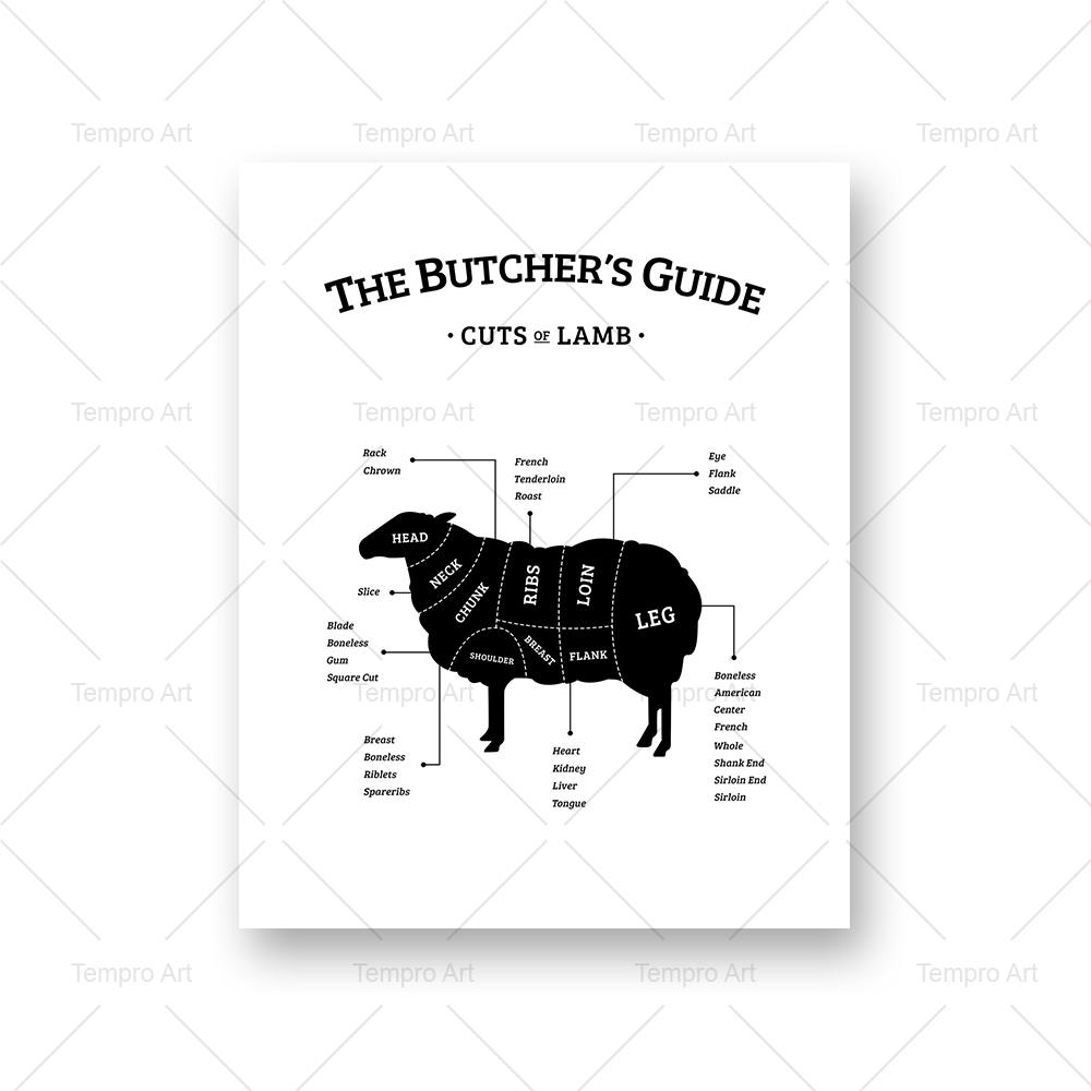Kitchen Wall Art Canvas Painting Black White Butcher Guide Poster Beef Lamb Chicken Cuts Print Picture Dining-room Home Decor