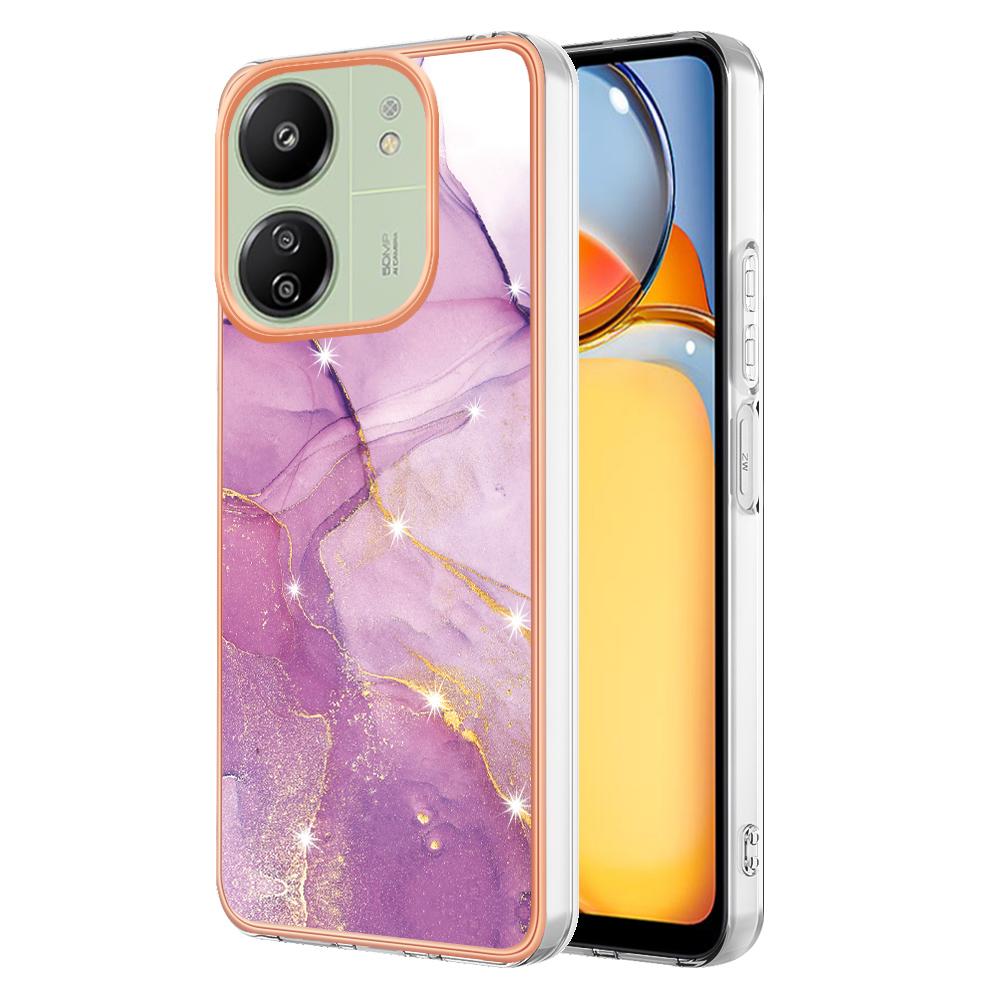 For Xiaomi Redmi 13C 4G/13C 5G/13R 5G/Poco M6 5G/Poco C65 4G TPU Case with IMD Marble Pattern Electroplated Back Cover