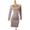 Fashion Style Square Collar Bandage Silm Dress Waist-Tight Early Autumn Sexy U-Collar Knitted Hip Skirt