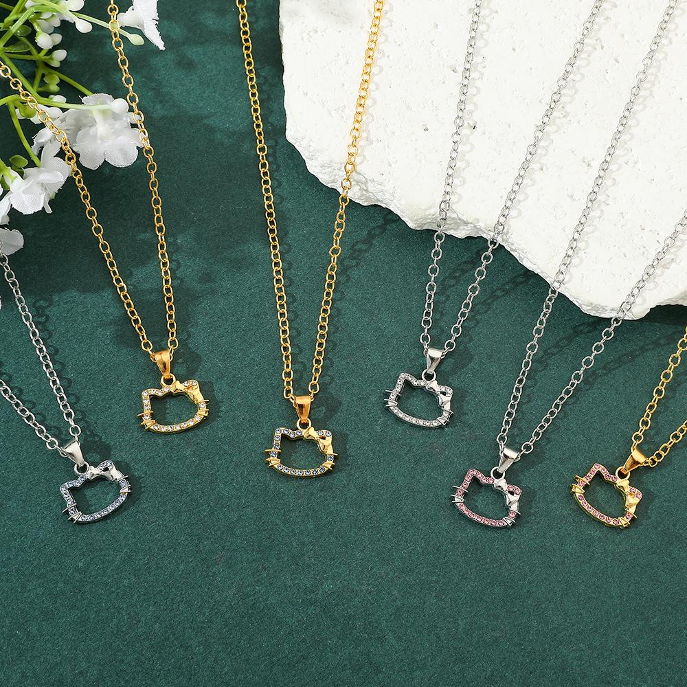 6pcs Anime Hello Kitty Pendant Necklaces Set Cute Cat Bow Design Fashion Jewelry for Women Men Gift Ideas