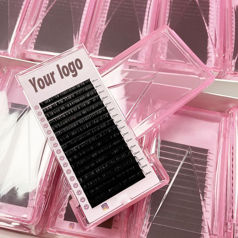 Matte Dark Black Cashmere Eyelash Extension Supplies Custom 0.03 0.05 Individual Volume Eye Lash Extension Trays