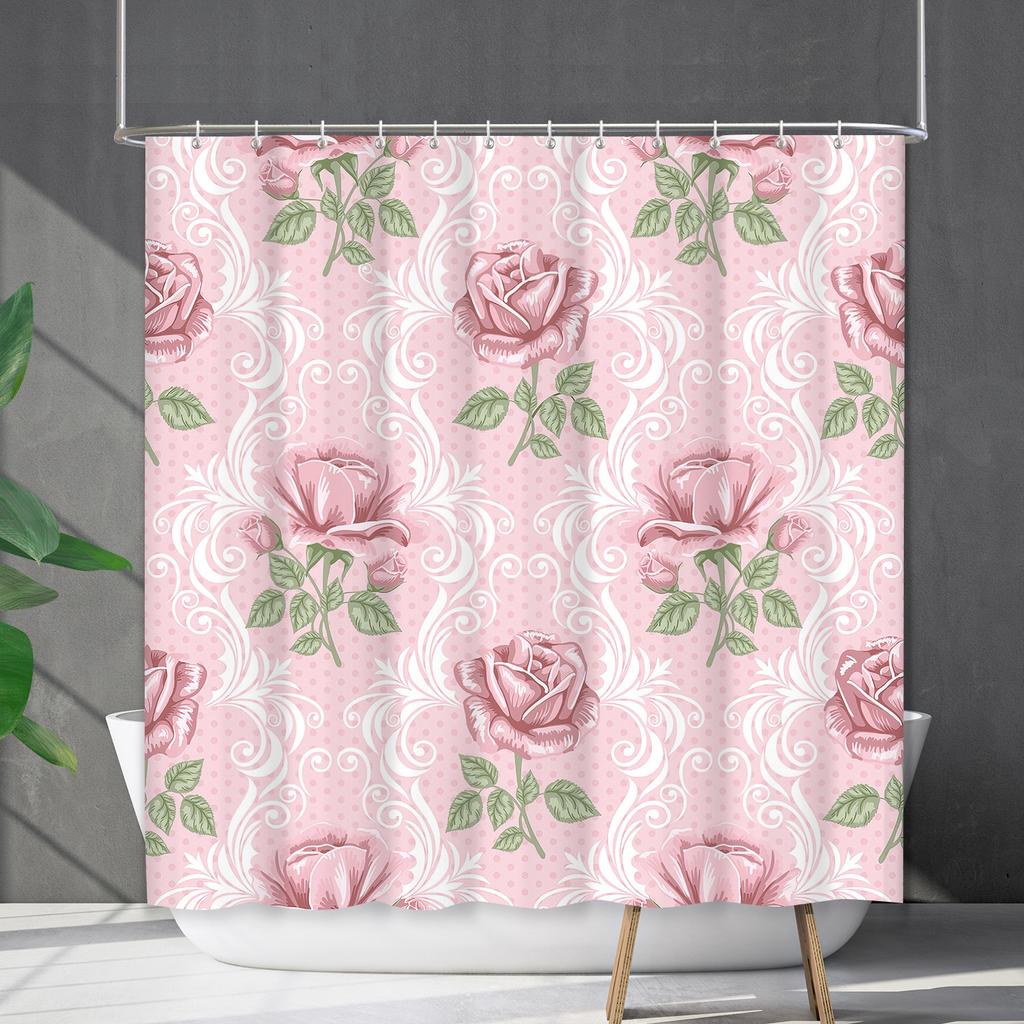 Shower Curtain Waterproof And Mildew-Proof 3D Digital Printing Plant Flower Plant Shower Curtain Bathroom Partition