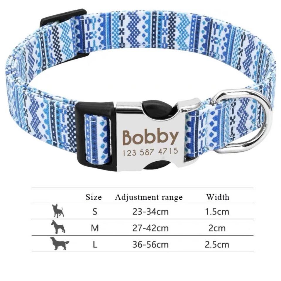 

Cross-Border Dog Collar Wholesale Engraved Dog Tag Anti-Lost Adjustable Semi-Metal Buckle Medium and Large Dog Collar M сапфир синий