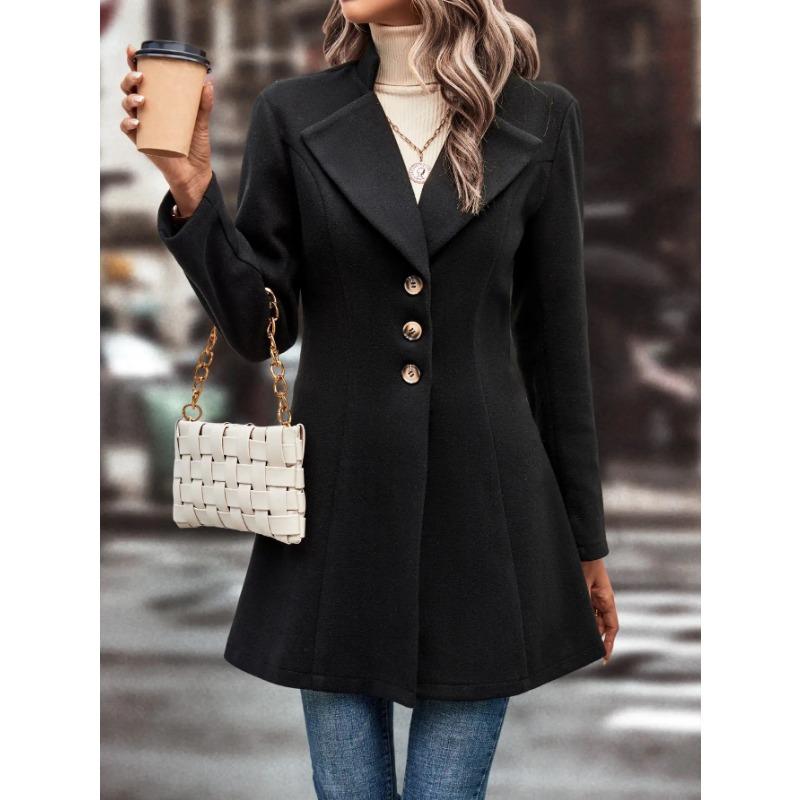 YYFS Women's Fashion Casual Solid Color Print Autumn Winter Long Sleeve POLO Neck Jackets & Coats