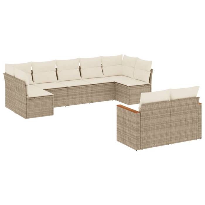 VidaXL Salon de Jardin avec Coussins 9 pcs, Canapés de Terrasse, Ensemble de Meubles de Patio, Mobilier d'Extérieur, Beige 3226289