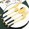 6pcs White Gold Dessert Vegetable Fruit Forks Stainless Steel Cutlery Ceramic Handle Dessert Cake Fork Dinnerware Set