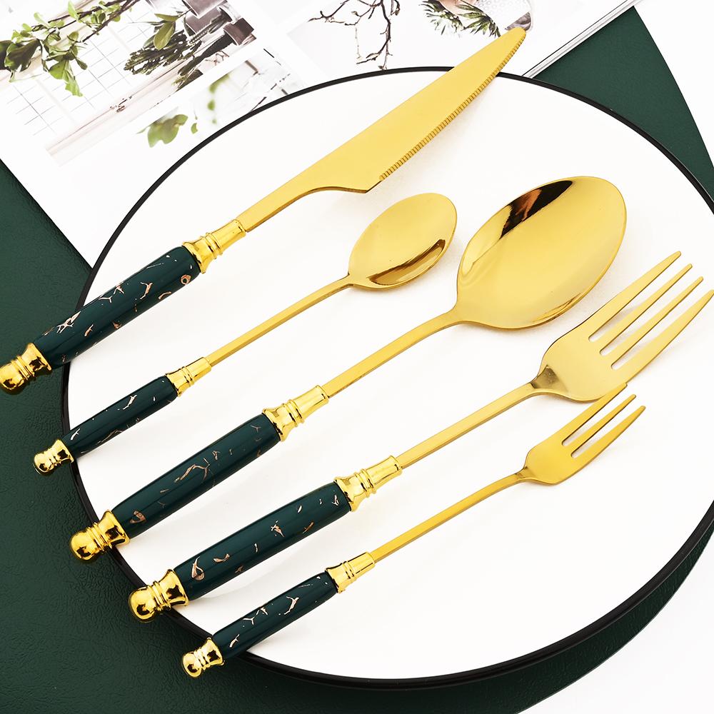 6pcs White Gold Dessert Vegetable Fruit Forks Stainless Steel Cutlery Ceramic Handle Dessert Cake Fork Dinnerware Set