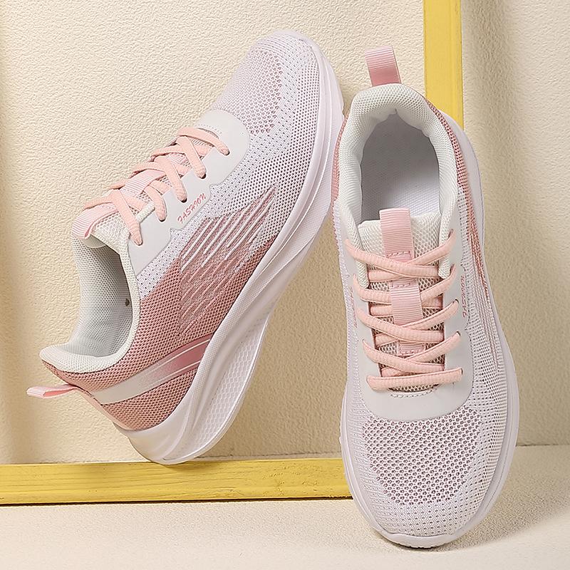 

TUINANLE/женская обувь на платформе, дышащие легкие кроссовки с сеткой, женские нескользящие кроссовки на шнуровке 37 розовый/белый