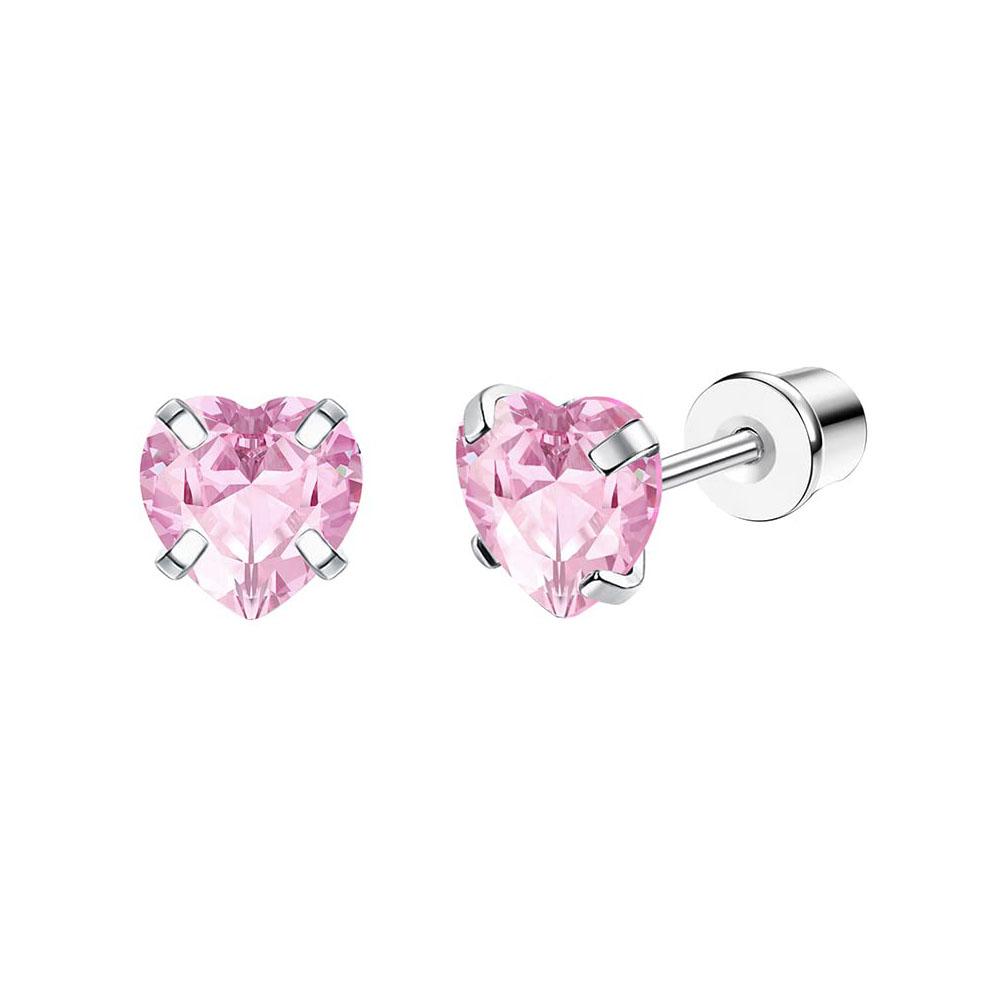 Bobisty 1Pair Cute Screw Back Earrings for Women Stainless Steel Multicolored Heart Flower Butterfly Rainbow CZ Stud Earrings
