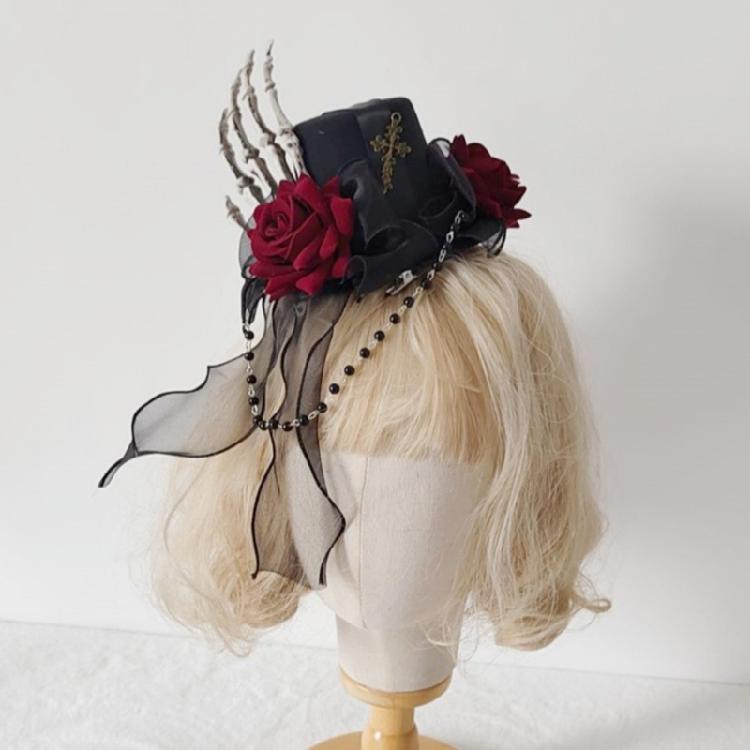 Top Hat Hair Clip Flower Ribbon Hairpin Punk Halloween Bunches Hair Clip