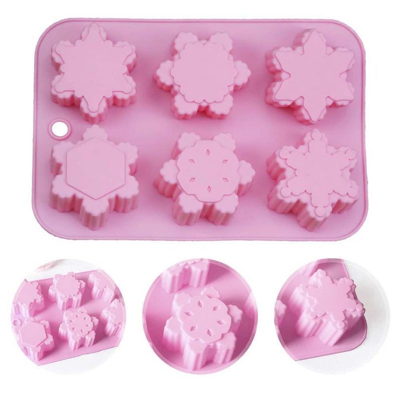 6 Shape Christmas Snowflake Silicone Cake Soap Mold DIY Handmade Pudding Chocolates Candle Mold
