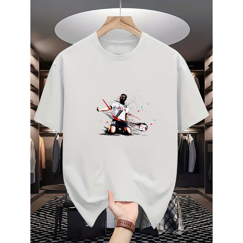 

European sizes Comfortable T-Shirt for Men - Vibrant Soccer Action Print, Perfect for Family Gatherings And Office Team Events S белый