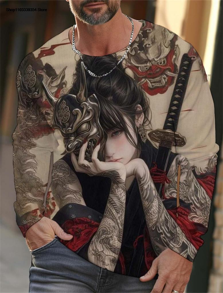 Trendy Anime Beauties Graphic T Shirts Fashion Autumn Streetwear Hip Hop 3D Printed Long Sleeve T-shirts Cool Oversized Tees