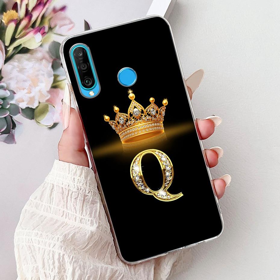 Fashion Crown Initial Letter Case For Huawei P30 Lite P30 Pro Soft Silicone TPU Cover For Huawei P30lite P 30 P30Pro Phone Cases