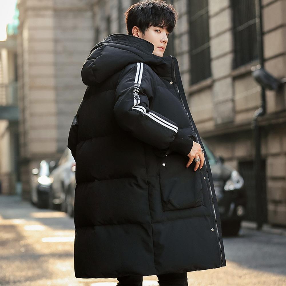 New Down Jacket Men's Medium and Long Trendy Handsome Hooded Jacket Winter Thickened White Duck Down Coat Men's Clothing