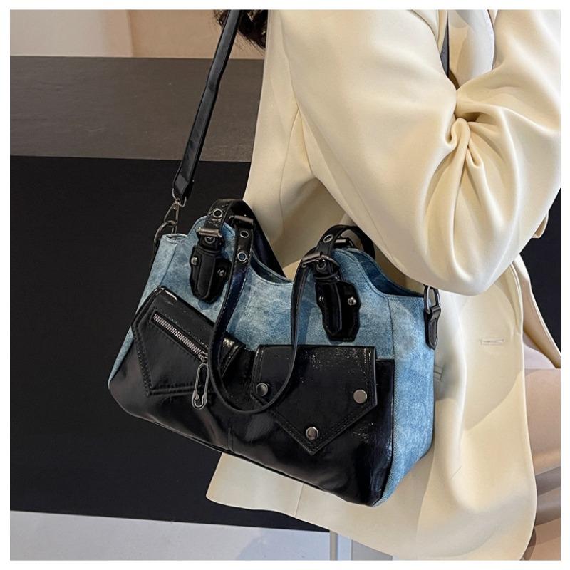 Vintage Euro-American Large Capacity Shoulder Bag New Crossbody Bag Patchwork Women Bag Minimalist Soft Leather Tote Bag