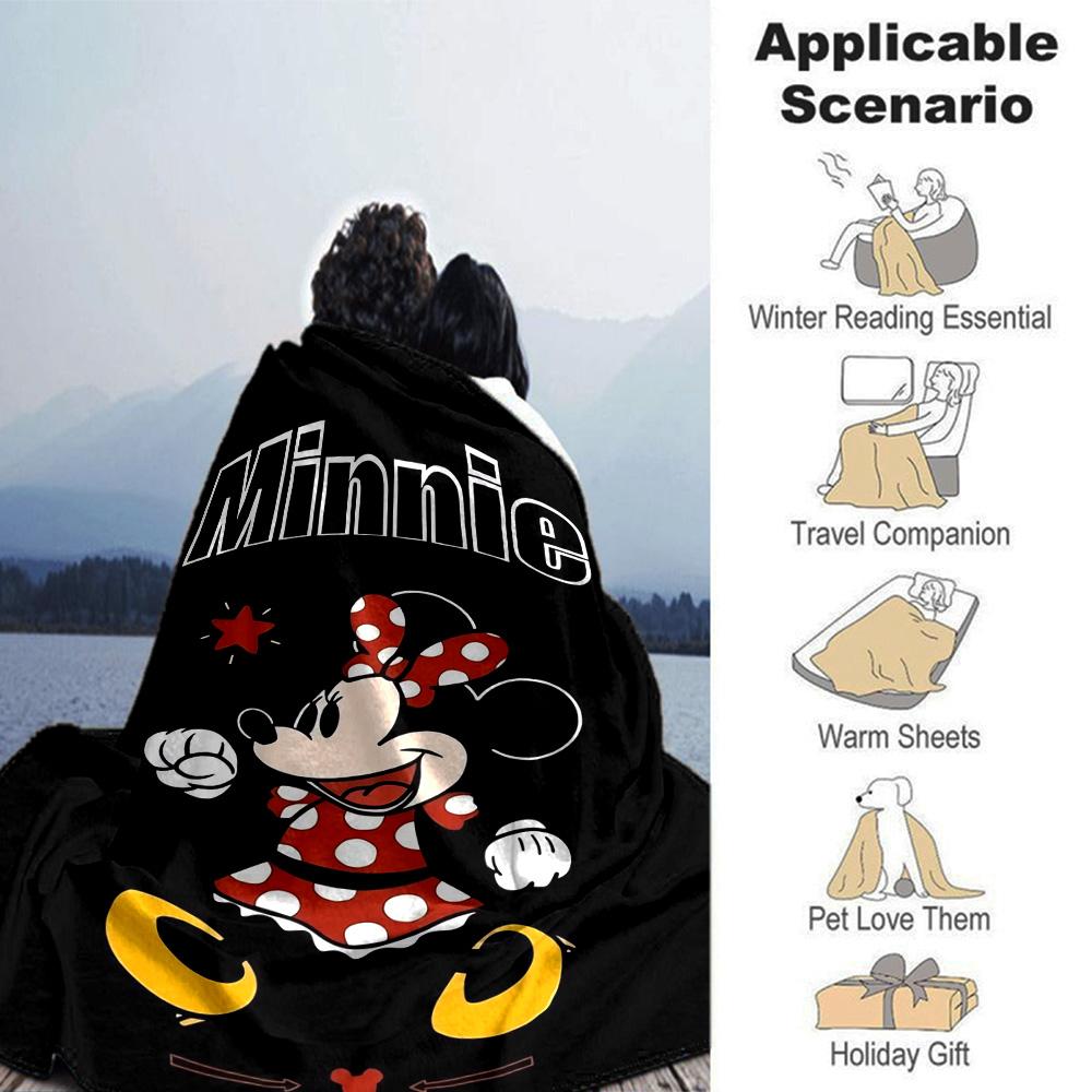 Minnie Mouse Adventure Flannel Blanket Super Soft Warm Cozy Blanket For Sofa Bed Office Travel Allseason Home Decor Gift