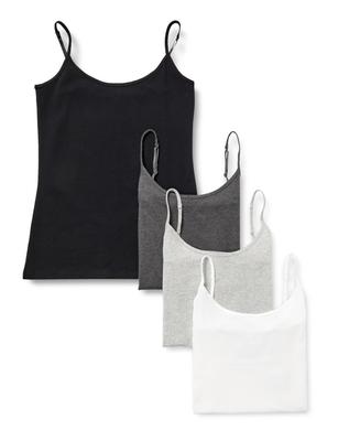 Amazon Essentials 4er-Pack figurbetonte Camisoles für Damen, Schwarz/Heather Charcoal/Heather Light Gray/Weiß, Größe 4XL
