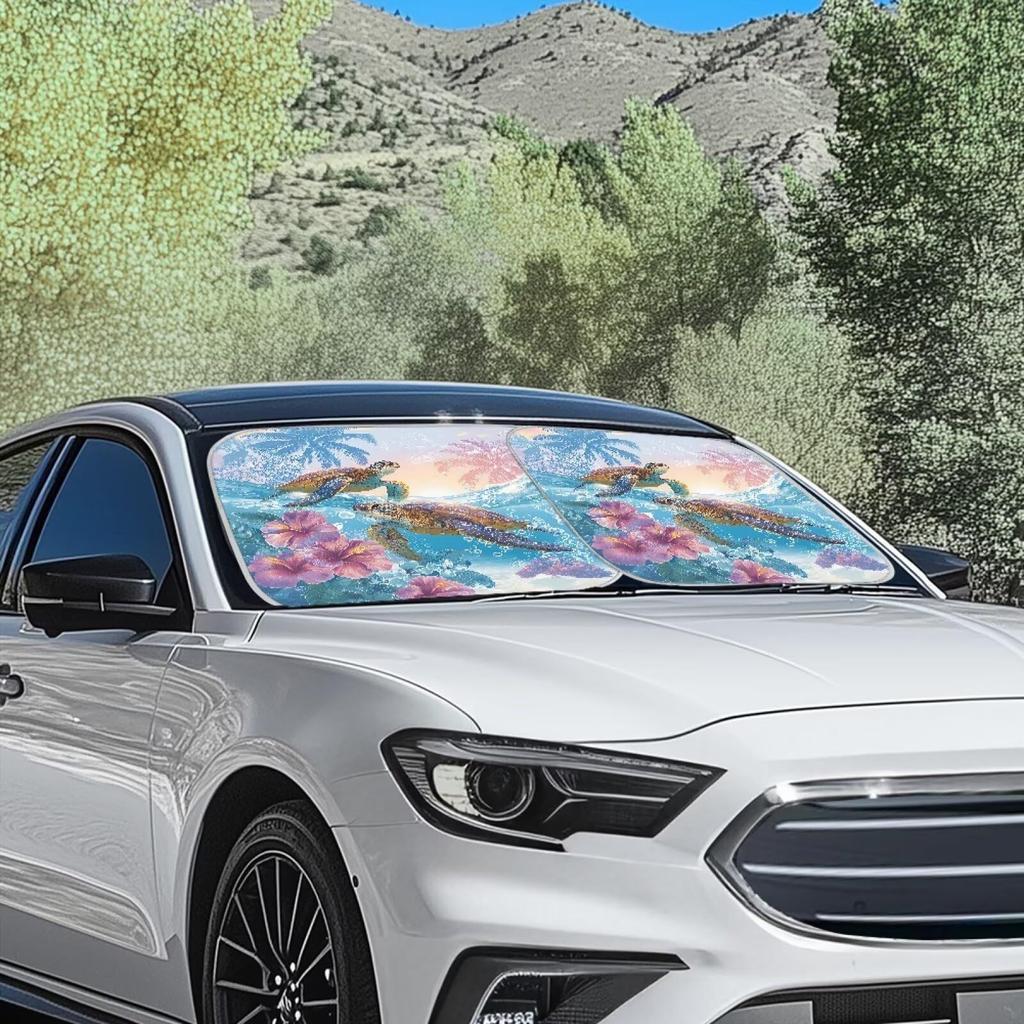 Car Sunshade Summer Seaside Sea Turtle Printing Aluminum Foil Sunshade Heat Insulation And Sun Protection Digital Printing