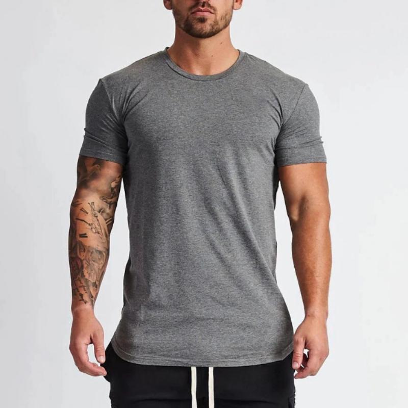 Sommer Neu Einfarbig Lässig Herren T-Shirt Fitness Sport Täglich Vielseitig Rundhals Baumwolle Mode Basic Unterzieh Kurzarm Tops