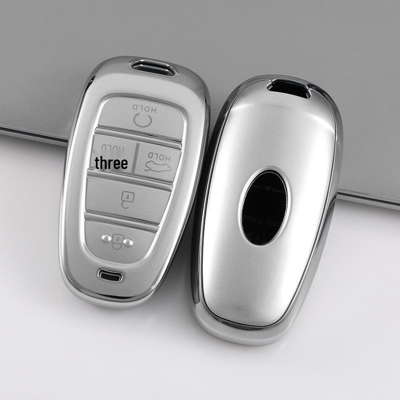 Hyundai Tucson L Quicksand Silver 4-Button Key Case - Korean Car Interior Protective Shell