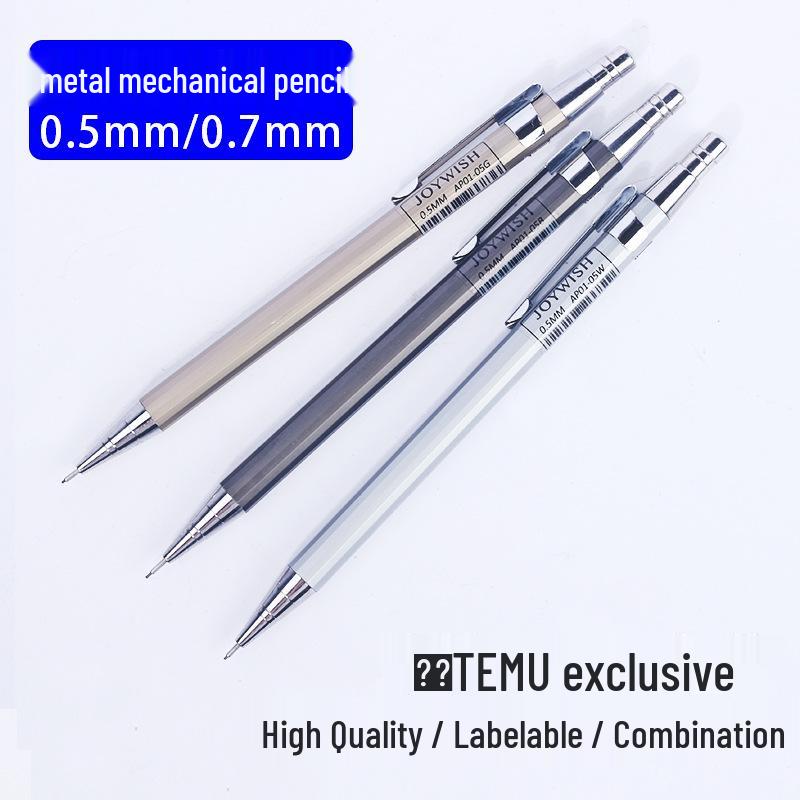 Adjustable Metal Mechanical Pencil: 0.5mm & 0.7mm for Students - Continuous Writing Clickable Design