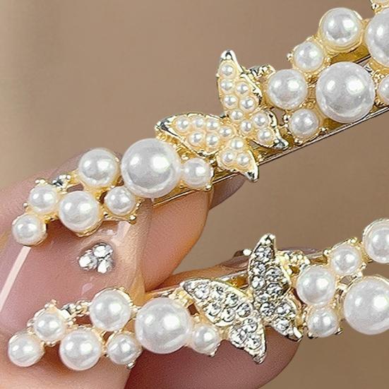 Girl Hairpin Imitation Pearls Fairy Butterfly Design Side Bang Hair Clip