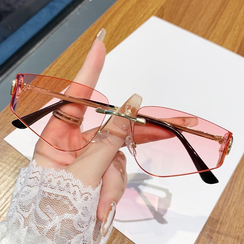

JYL TS Sunglasses Frameless Cat Eye Leopard Metal Women/90274 B-5393 светло-голубой