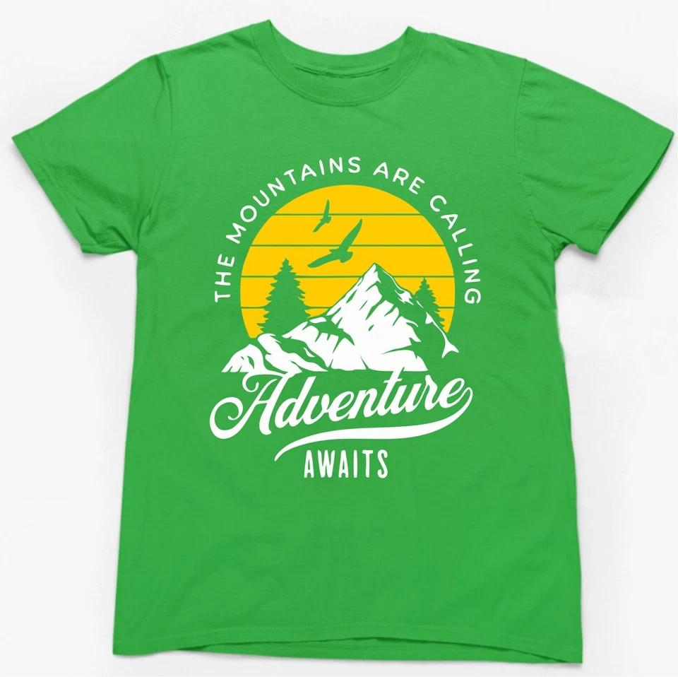 THE MOUNTAINS ARE CALLING ADVENTURE AWAITS T-SHIRT Novelty Gift Walker Hiker Top 3 XL