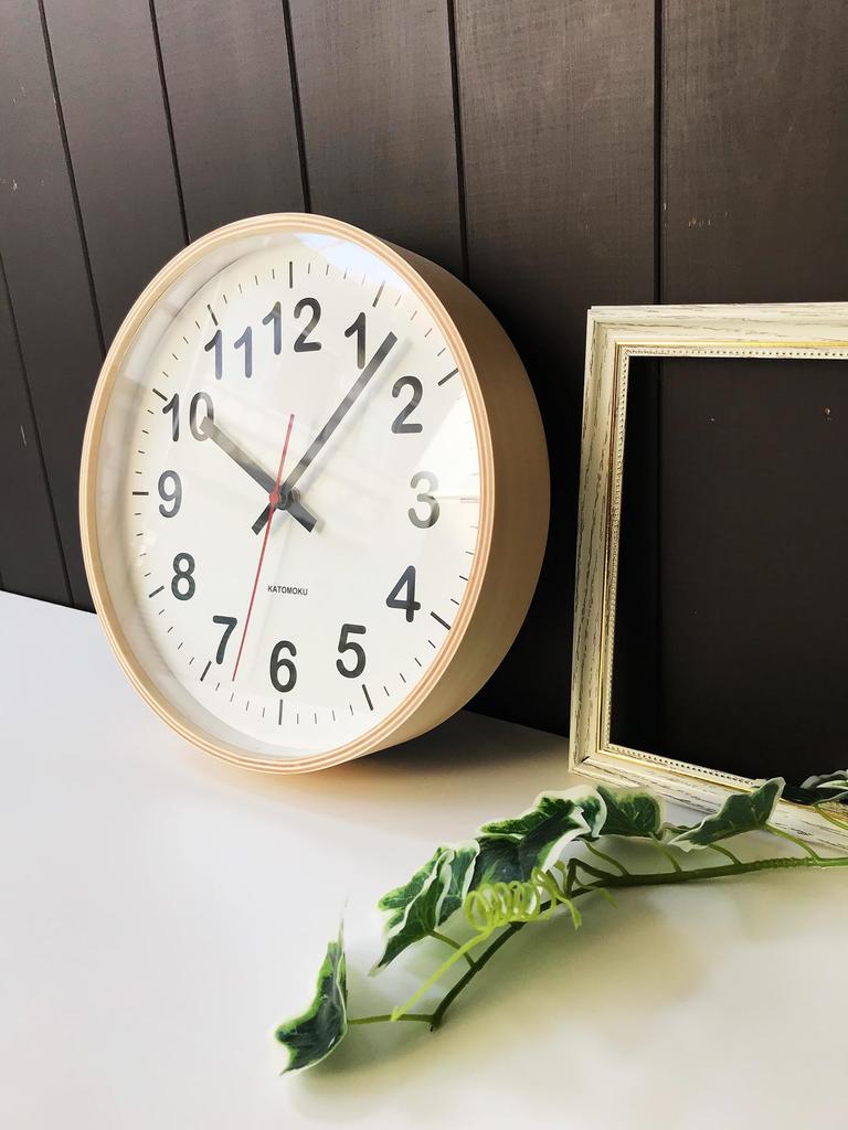 KATOMOKU Plywood Clock, 2 km-42M, Wall Clock with Continuous Second Hand, 25.2 Cm Diameter (quartz Clock)