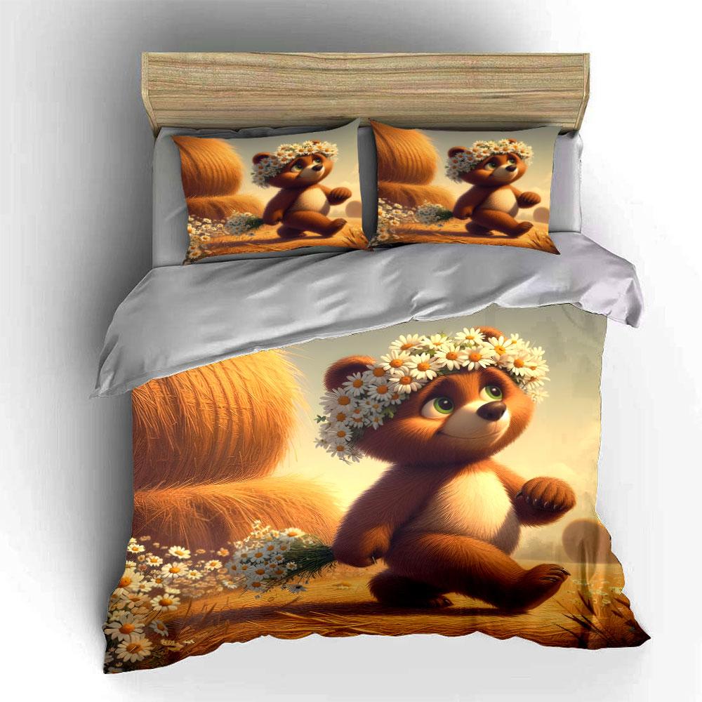 Adorable Bear Trio In Nature Exquisite Three-Piece Bedding Set Gift For Kids And Adults