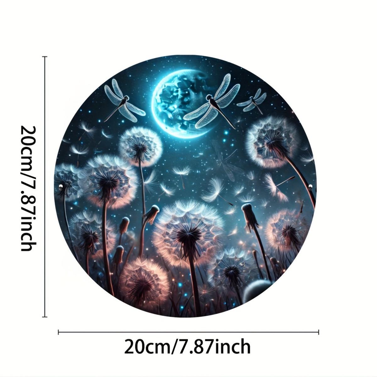 Vintage Dandelion Dragonfly Round Metal Sign Retro Wall Art Perfect Home Decor Gift for Friends and Family 20x20cm(8x8inch)