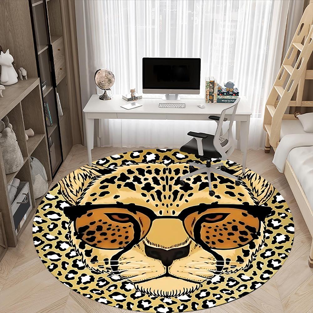 1pc Leopard Print Office Round Area Rug, Indoor Mat Suitable ForOffice, Under Office Chairs Bedroom Living Room Home Decor, Room Deco T212