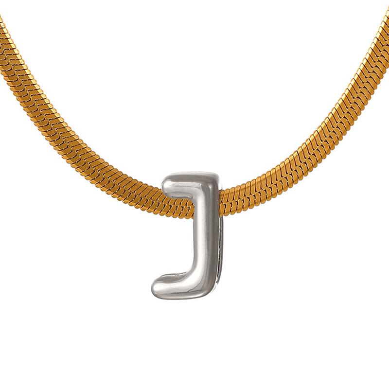 

Titanium Steel Snake Bone Chain 26 Letter Pendant Necklace A-Z Initials Alphabet Choker Jewelry Holiday Gift For Women