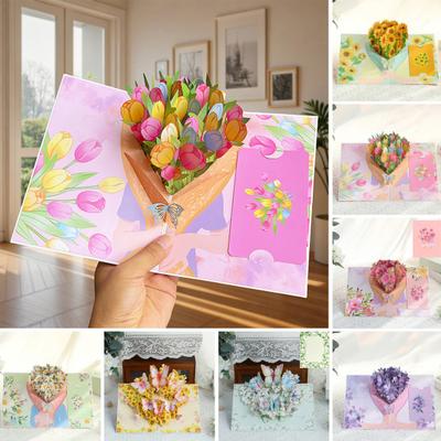 Foldable 3D Greeting Card with Envelope Handmade Decorative Birthday Gift Card Fly-out Holiday Blessings