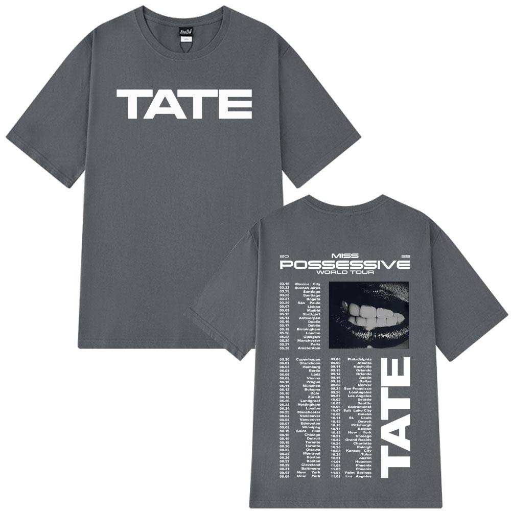 Tate McRae Miss Possessive Tour 2025 Tate McRae Grafik T-Shirts Herren Damen Mode Kurzarm Baumwolle Hip-Hop Freizeit T-Shirts