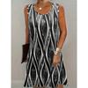 2026 Summer Women's Knee Length Short Dress Bohemian Vintage Printed Round Neck Dress Casual Comfortable Beach Sleeveless Dresse