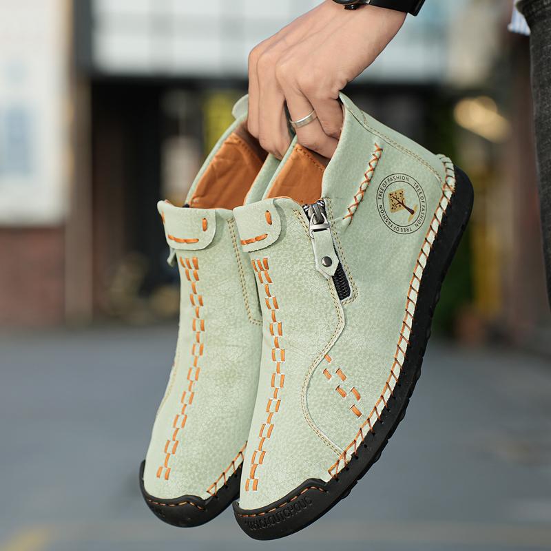 Handmade Leather Casual Shoes For Men Sneakers Men Flat Footwear Zipper Leather Plus Size Shoes Men Leather Original