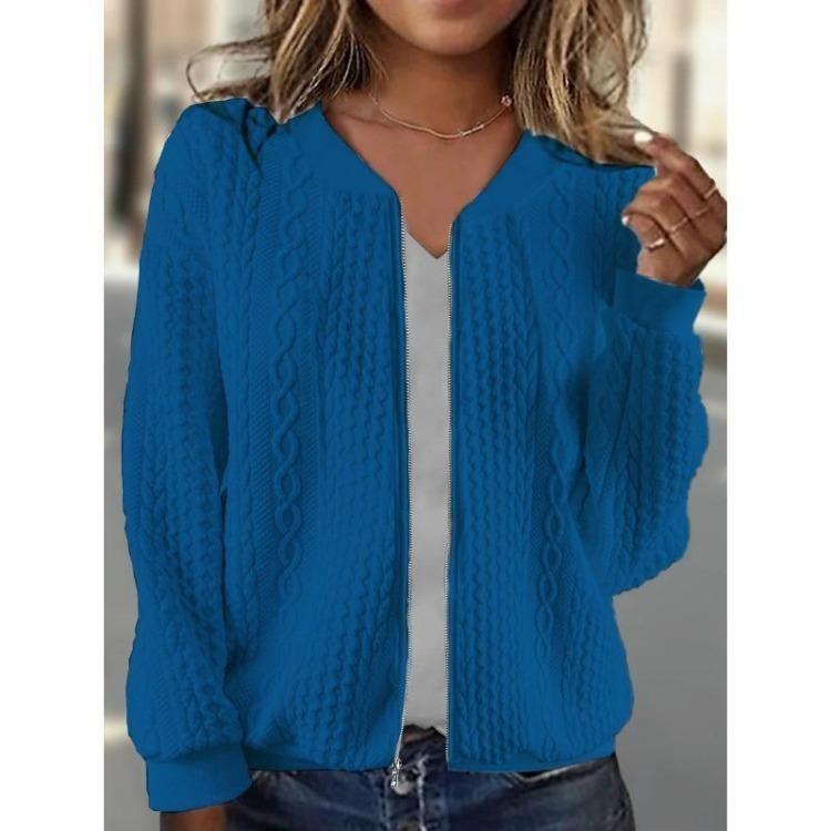 2024 Autumn Winter Women Fashion Solid Color Zipper Pilot Jacket Casual Long Sleeve Sweater Coat Outerwear