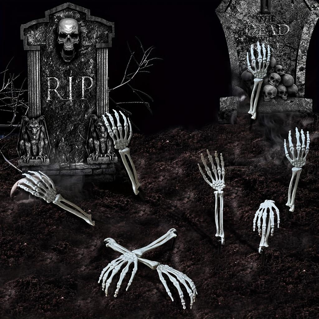 1/6pcs Skeleton Bone Garden Ground Stakes Skull Head & Hand for Halloween Home Yard Ground Insert Holiday Party Decor Ghost Hand