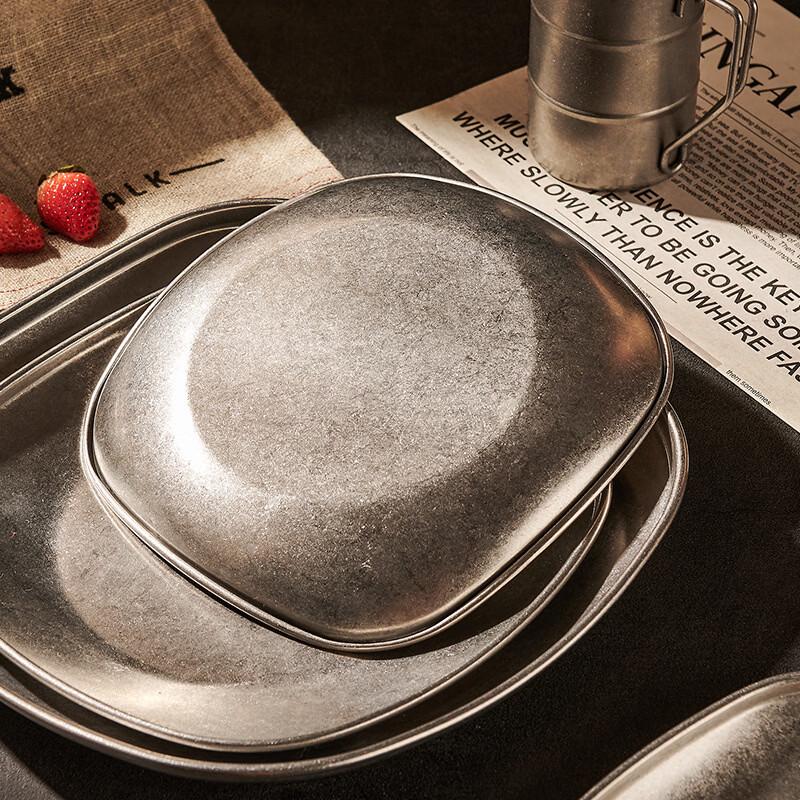 Retro Distressed Stainless Steel Serving Plate