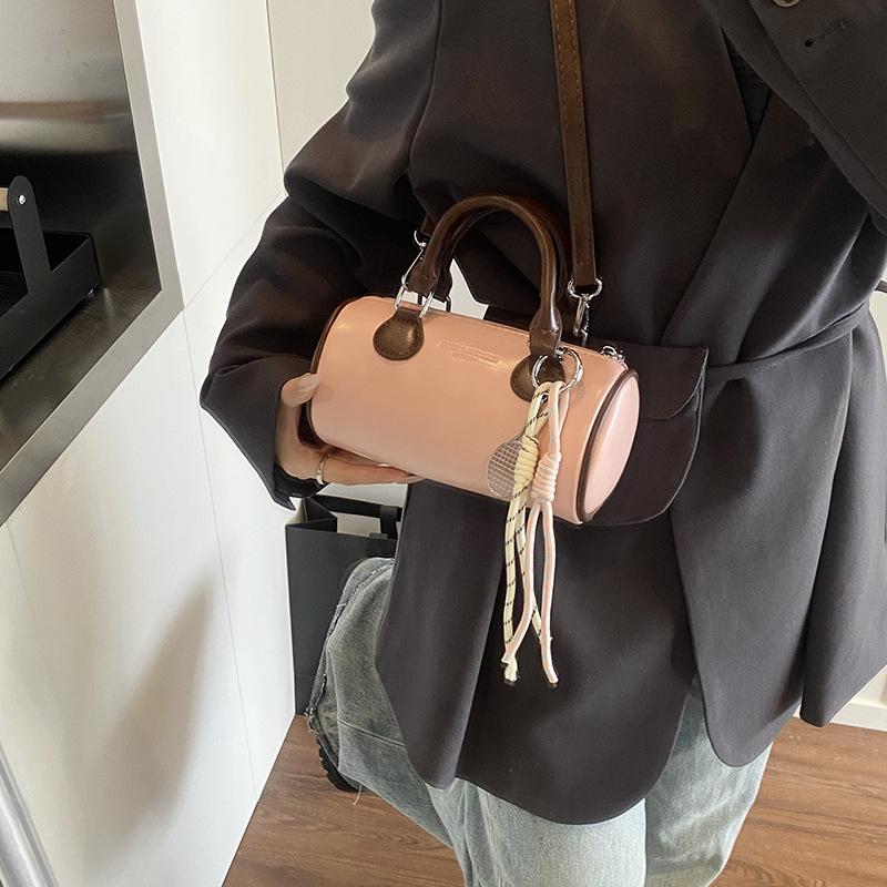 2025 Summer New Simple and Versatile Handbag Women's Retro Contrast Cylinder Bag High-quality Shoulder Crossbody Bag