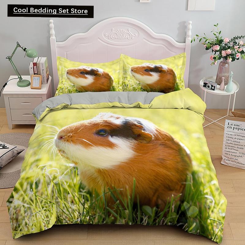 3D Marsvin Påslakan King Queen Härligt Hamster Sängklädesset För Barn Pojke Flicka Djur Husdjur Mus 2/3 Delar Polyester Täcke