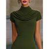 2026 Elegant Cowl Neck Bodycon Mini Dress for Women, Short Sleeve High Neck Slim Fit Party & Casual Wear