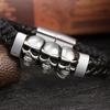 Stainless Steel Leather Bracelets & Bangles Double Black Layers Cowhide Braid Rope Gothic Skull Skeleton Men Jewelry 205mm
