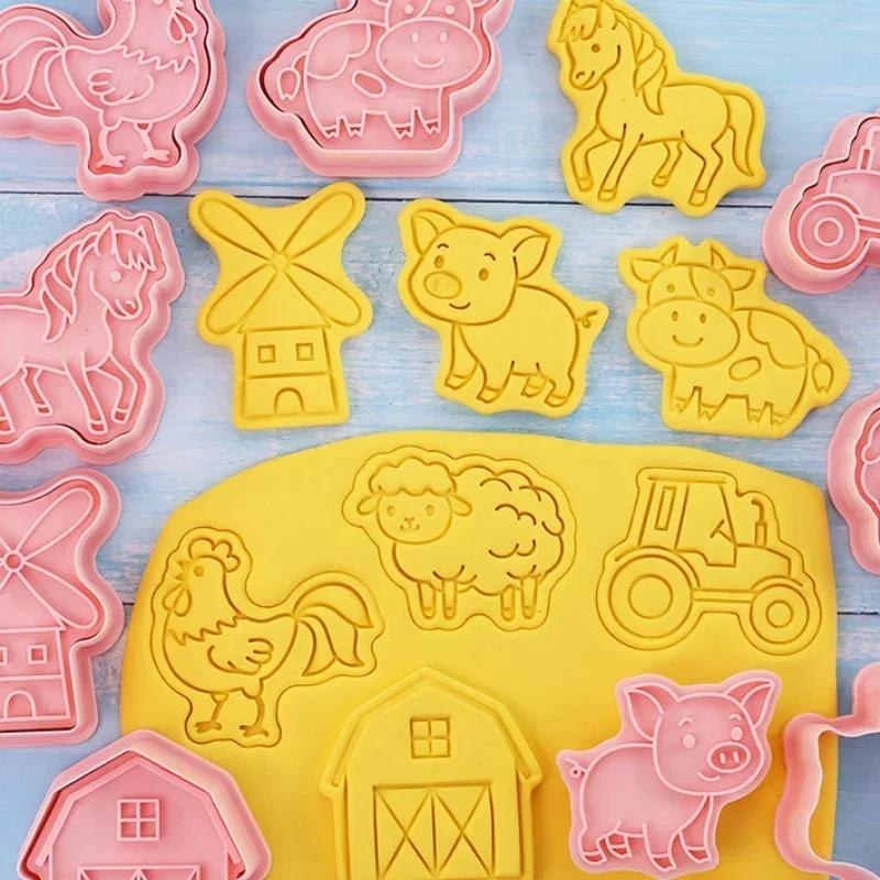 8Pcs Farm Animal Baking Molds Windmill Cow Pig Horse Chicken Sheep Cookie Cutter For Fondant Decor Baking Tool Kitchen Supplies