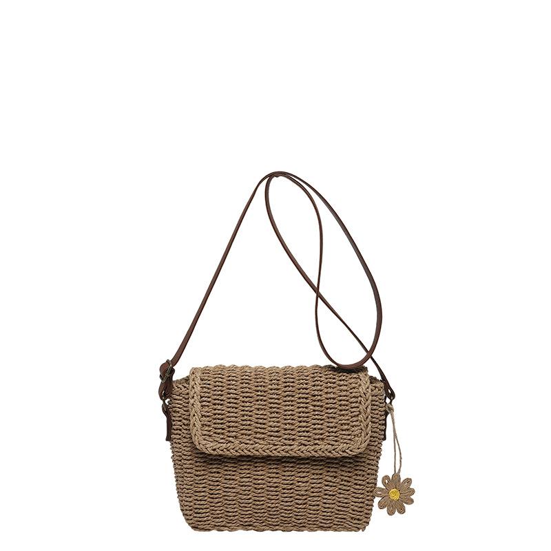 Retro woven handbag women s 2026 spring new casual simple texture shoulder messenger bag without pendant коричневый