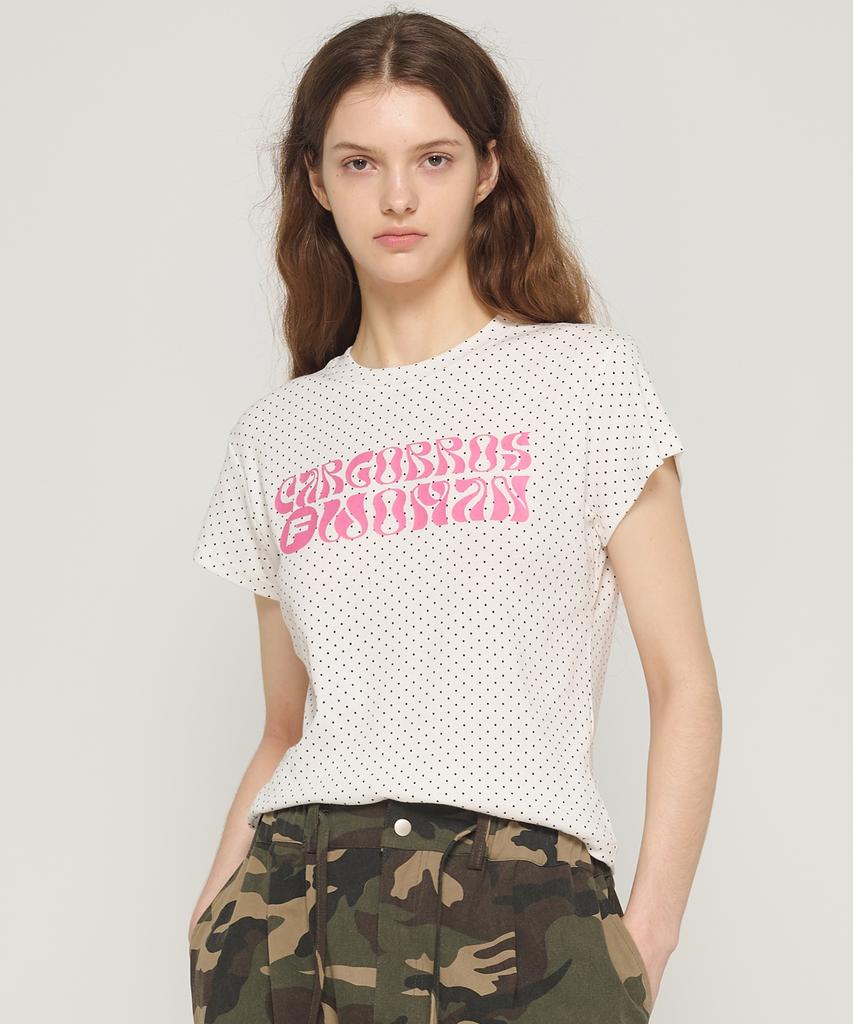 CARGOBROS FOR WOMAN Dot Pattern Short Sleeve T-Shirt (White)