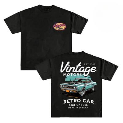 Vintage Motors Retro Car T Shirt Men 100 Cotton Oversized Tshirt American Streetwear Old School Car Print Summer Casual Tee